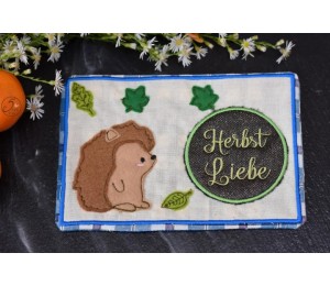 ITH Stickdatei - Mug Rug Herbstliebe Igelchen